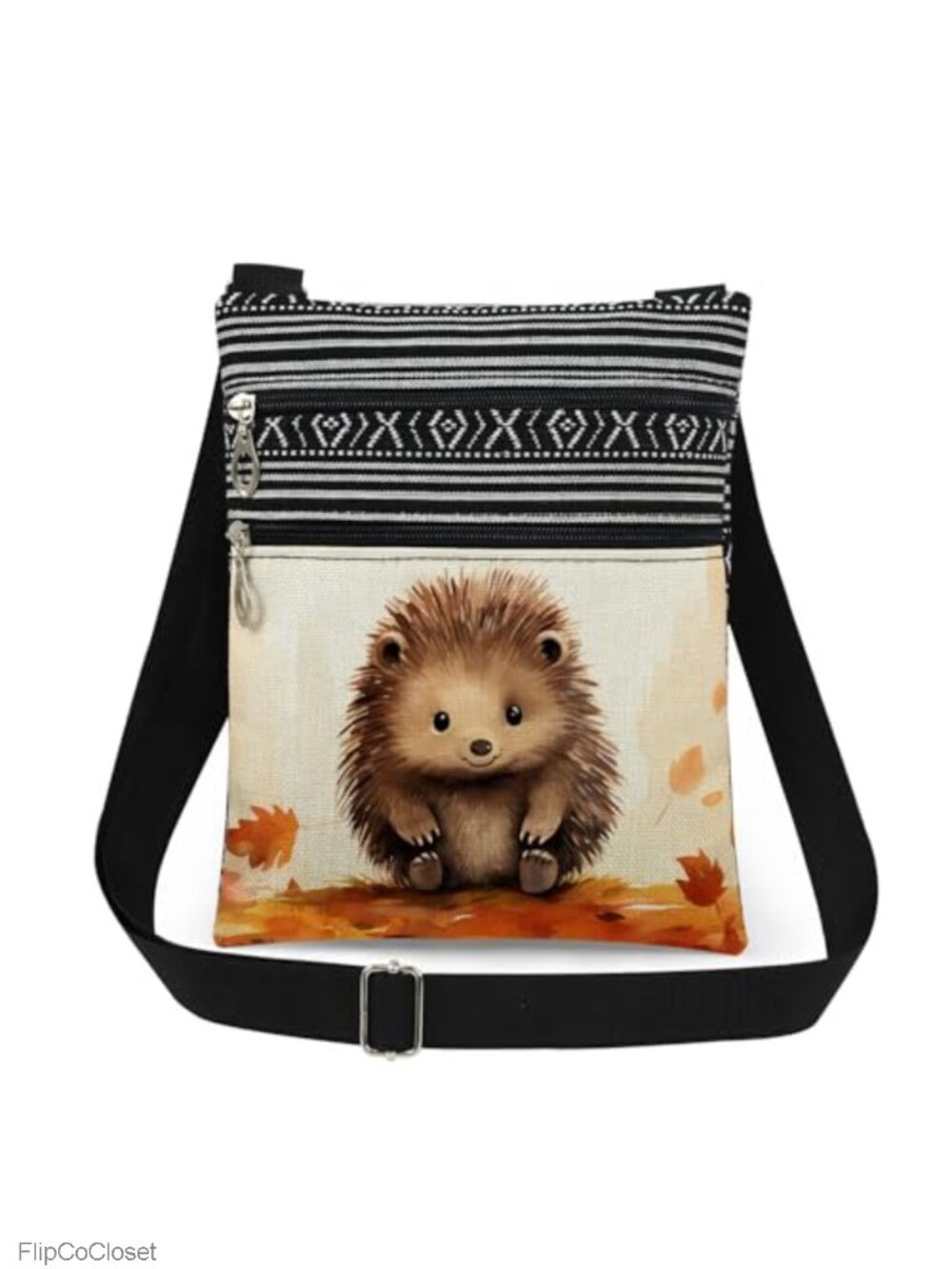 Hedgehog Print Crossbody Bag Adjustable Strap Polyester Lightweight